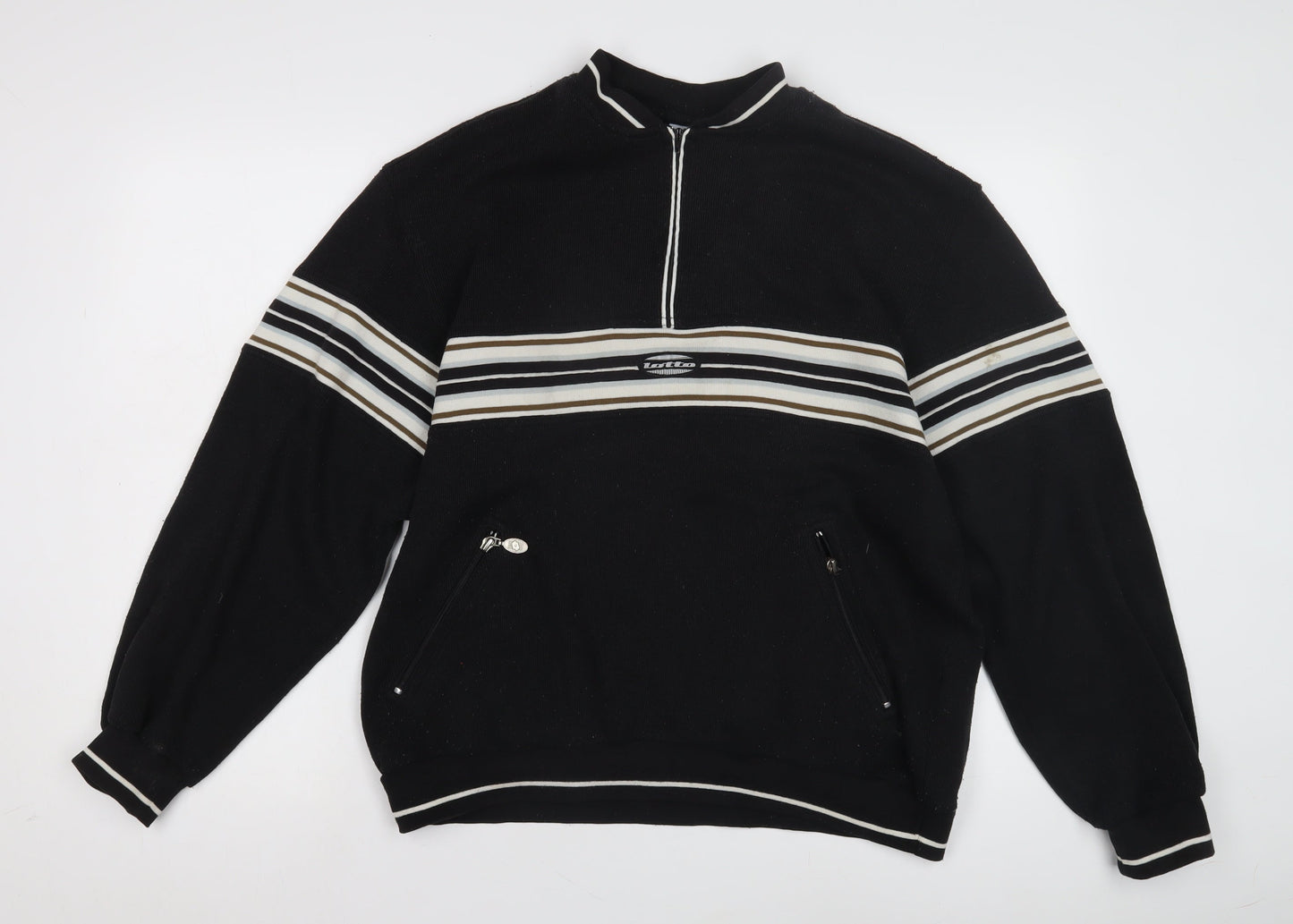 Lotto Men's Black Striped 1/4 Zip Sweatshirt L