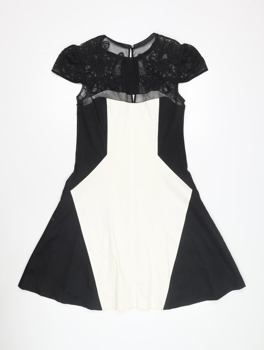 Karen Millen Women's Black & White Fit & Flare Dress Size 10