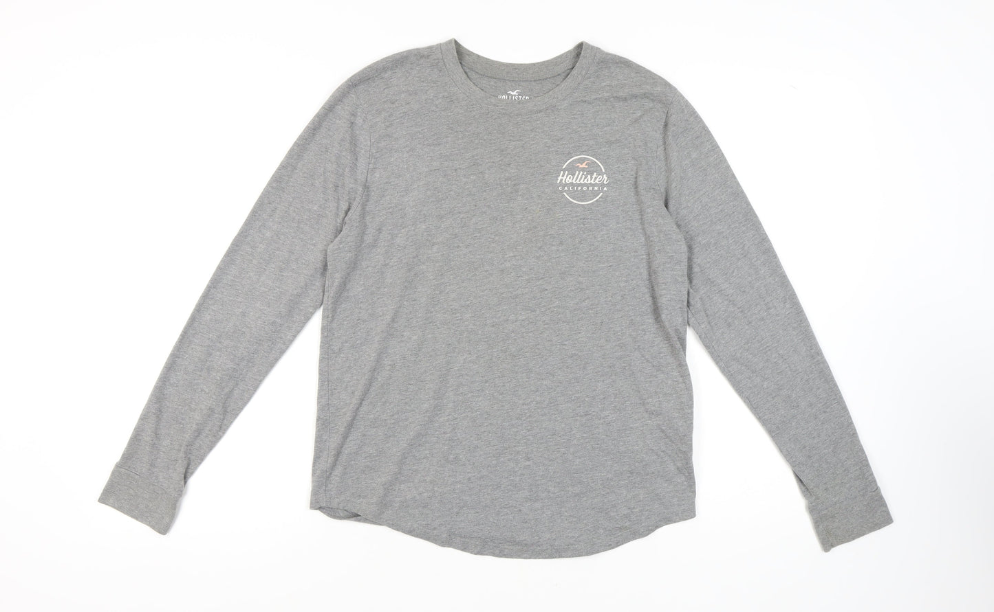 Hollister Men's Grey Long Sleeve T-Shirt, Size S
