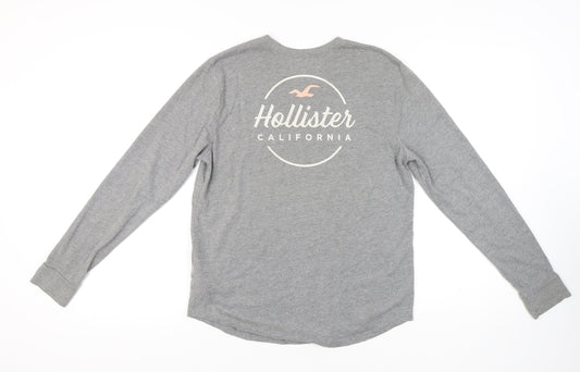 Hollister Men's Grey Long Sleeve T-Shirt, Size S