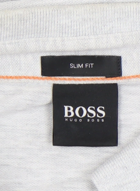 Boss Men's Grey Long Sleeve Slim Fit Polo, Size M