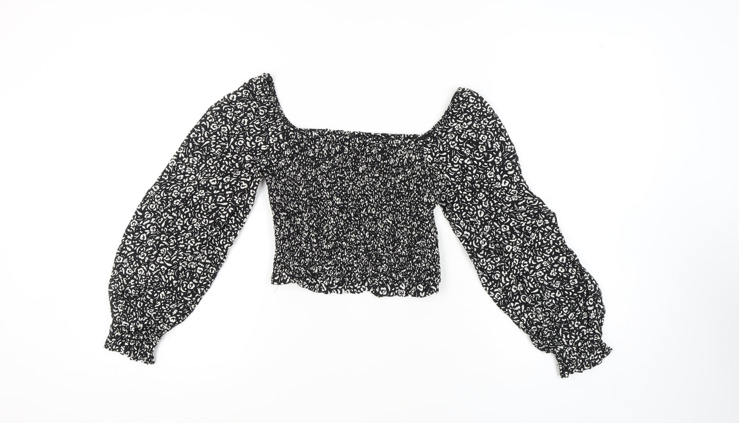Nobody's Child Women's Black Floral Blouse Size 8