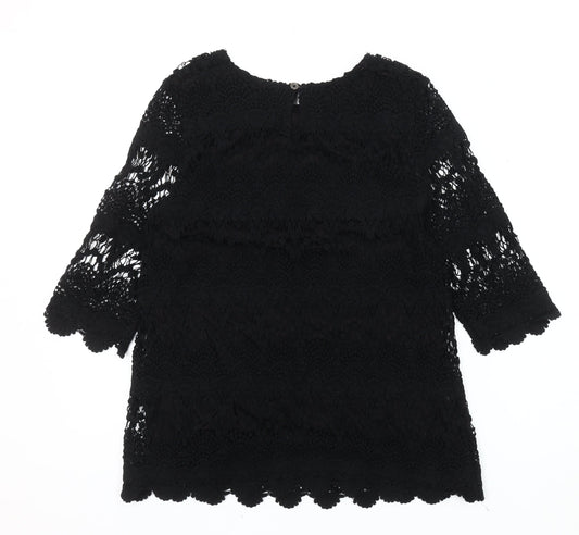 Joules Women's Black Crochet Blouse - Size 12, Elegant Style