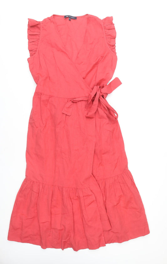 Crew Clothing Red Linen Wrap Dress Size 14 Women