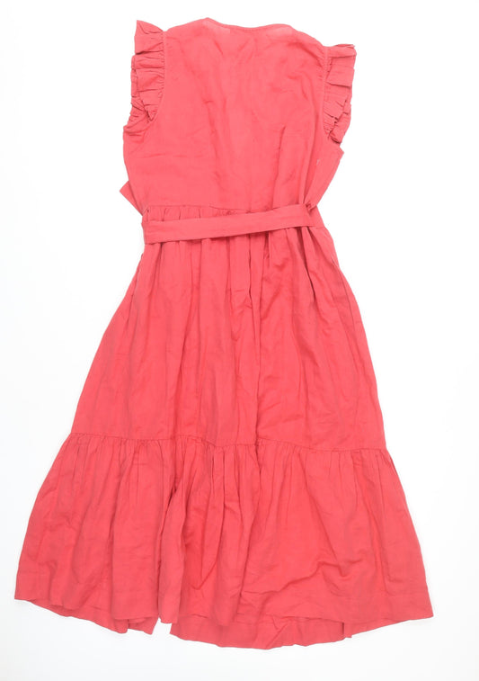Crew Clothing Red Linen Wrap Dress Size 14 Women