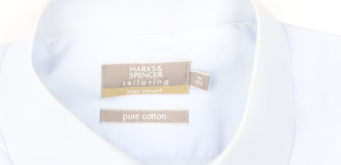 Marks and Spencer Men's Blue Dress Shirt 42 Short Sleeve