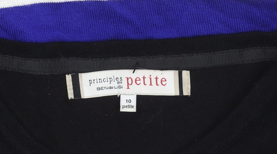 Brand and care label for Principles Petite Black Blue Striped Tunic