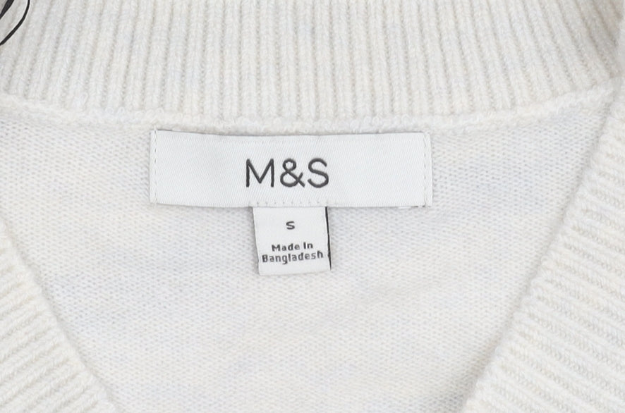 Marks and Spencer Women’s White Striped V-Neck Pullover Jumper