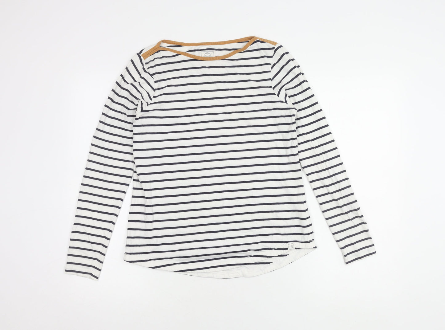 Fat Face Women's White Striped Long Sleeve Top, Size 8