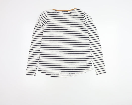 Fat Face Women's White Striped Long Sleeve Top, Size 8