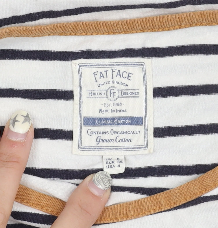 Fat Face Women's White Striped Long Sleeve Top, Size 8