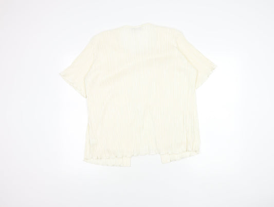 Bassini Women's White Kimono Blouse XL Beaded Accents