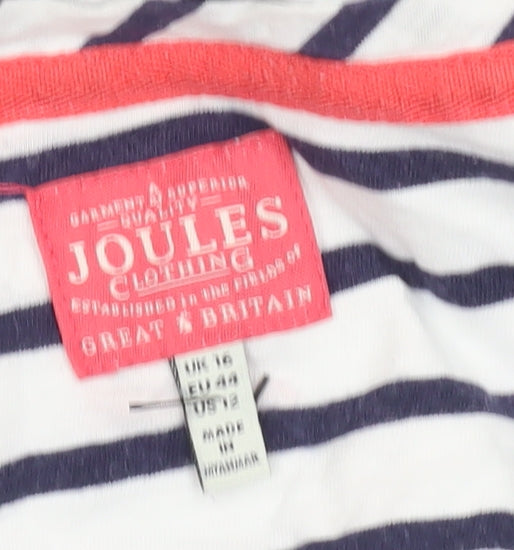 Joules Women's Striped T-Shirt, White, Size 10