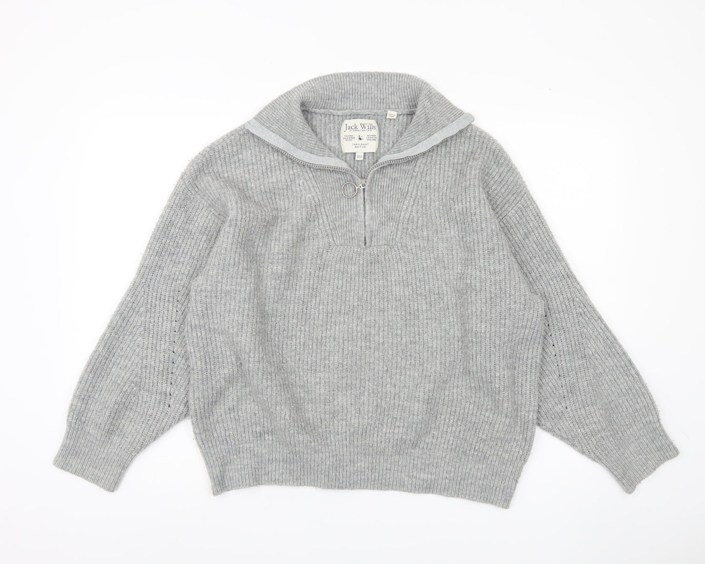 Jack Wills Women's Grey Full Zip Jumper, Size 16