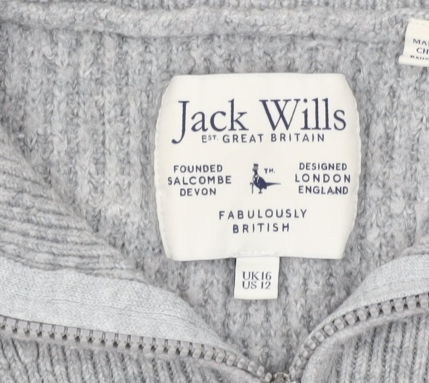 Jack Wills Women's Grey Full Zip Jumper, Size 16