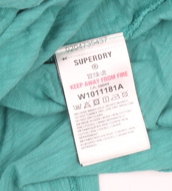 Superdry Women's Green Cotton V-Neck T-Shirt, Size 14