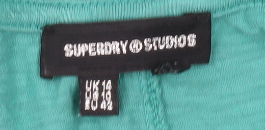 Superdry Women's Green Cotton V-Neck T-Shirt, Size 14