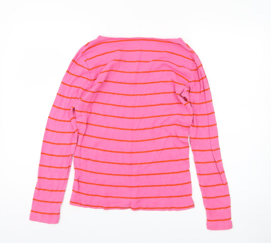 Gap Women's Pink Striped Long Sleeve V-Neck Tee