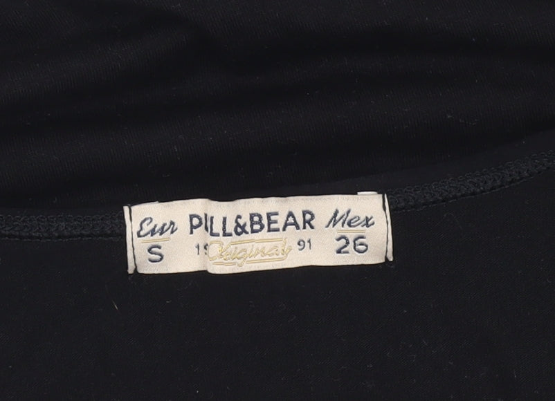 Pull & Bear Women's Black V-Neck T-Shirt - Size S