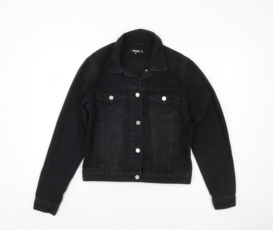 Additional front view of Missguided Women's Black Denim Jacket, size 4, Casual Style