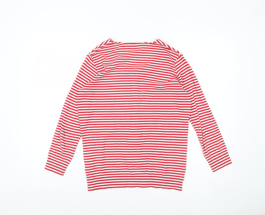 Hobbs Women's Red Striped Cardigan M Scoop Neck