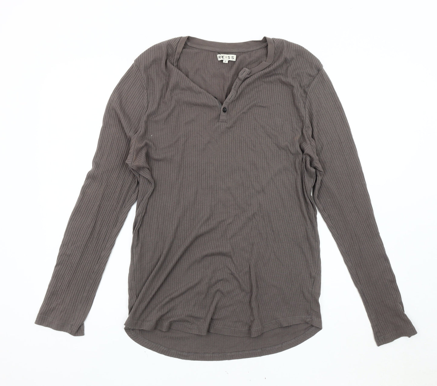 Reiss Women's Brown Henley Long Sleeve T-Shirt XL