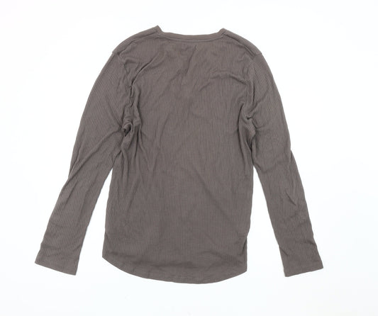 Reiss Women's Brown Henley Long Sleeve T-Shirt XL