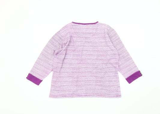 EWM Women's Purple Striped 3/4 Sleeve Jersey Top