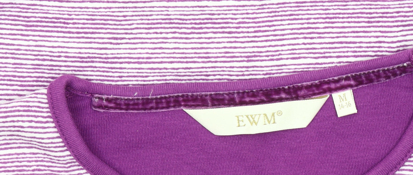EWM Women's Purple Striped 3/4 Sleeve Jersey Top