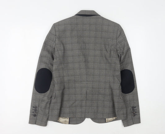 Zara Basic Grey Plaid Blazer Women's M Single-Breasted