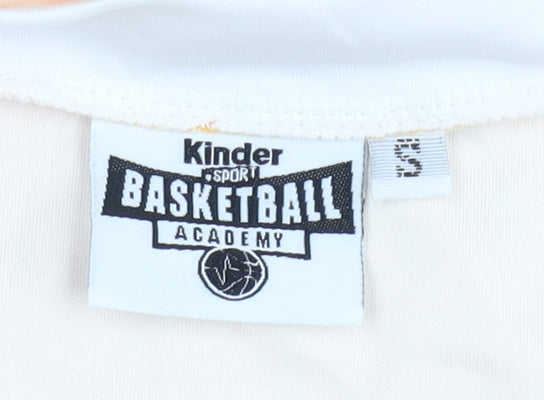 Brand and care label for Kinder Sport boys’ yellow basketball sleeveless tank top