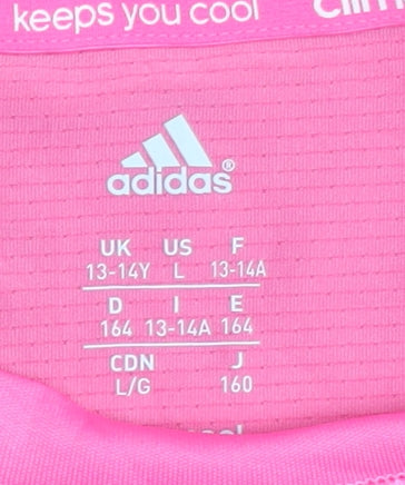 Adidas Girls Pink T-Shirt, Size 13-14, Athletic Breathable