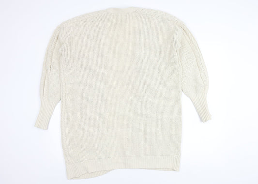 White Stuff Women's Ivory Open Front Cardigan Medium Chunky-Knit