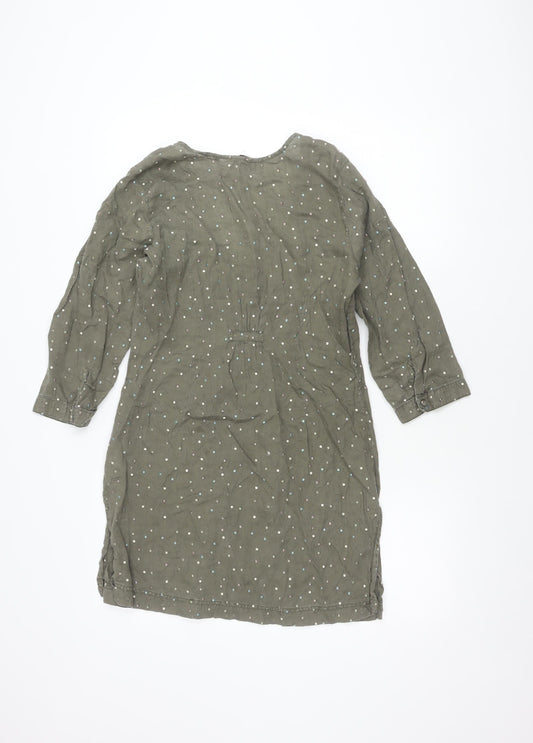 White Stuff Women's Green Polka Dot Linen Dress Size 8