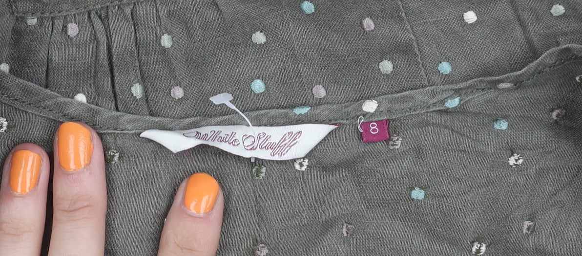 White Stuff Women's Green Polka Dot Linen Dress Size 8