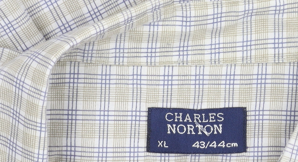 Charles Norton Men's Beige Check Button-Up Shirt XL