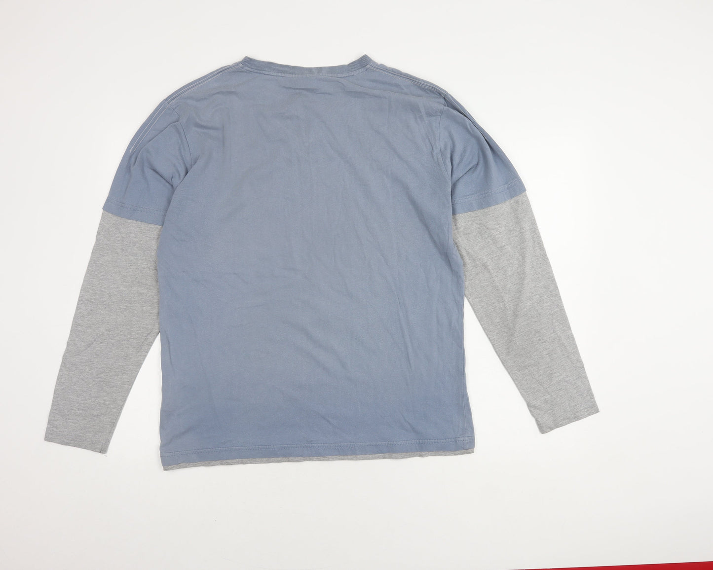 FILA Men's Blue Grey Long Sleeve V-Neck T-Shirt L