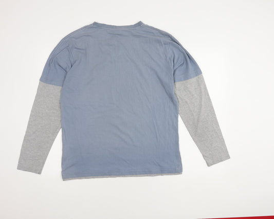FILA Men's Blue Grey Long Sleeve V-Neck T-Shirt L