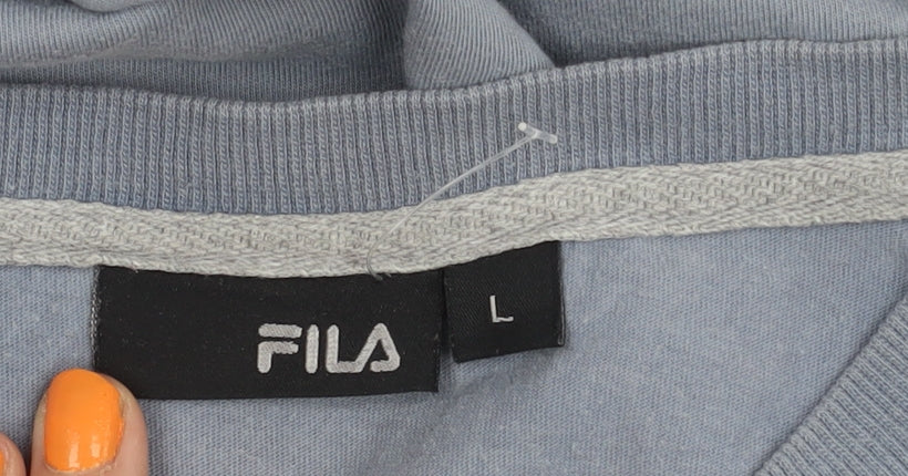 FILA Men's Blue Grey Long Sleeve V-Neck T-Shirt L