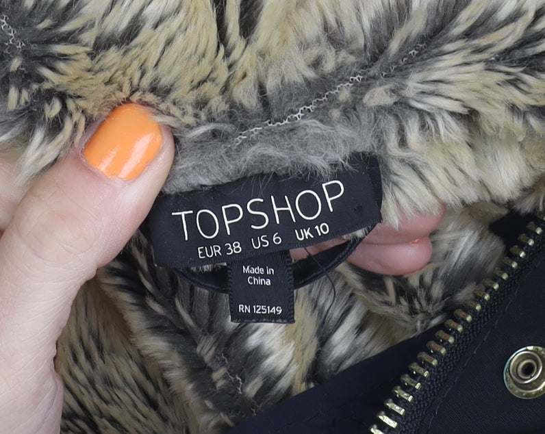 Topshop Women's Black Hooded Parka Jacket Size 10