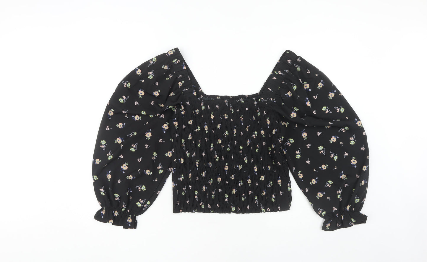 Vero Moda Women's Black Floral Cropped Blouse - Medium