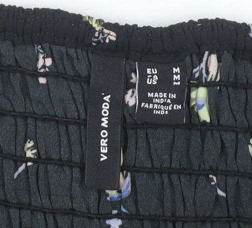 Vero Moda Women's Black Floral Cropped Blouse - Medium
