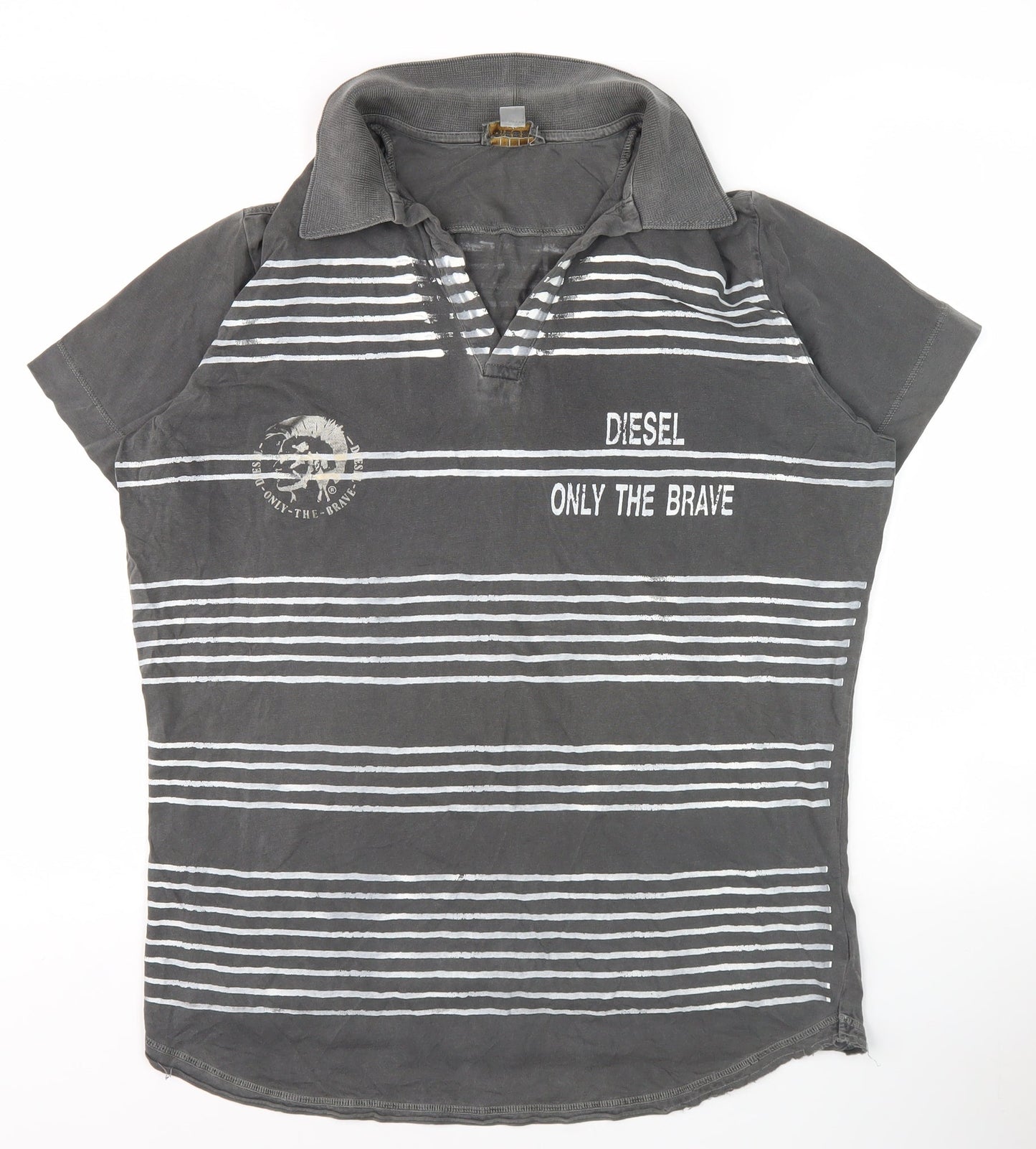 Diesel Men's Grey Striped Polo Shirt, Size L