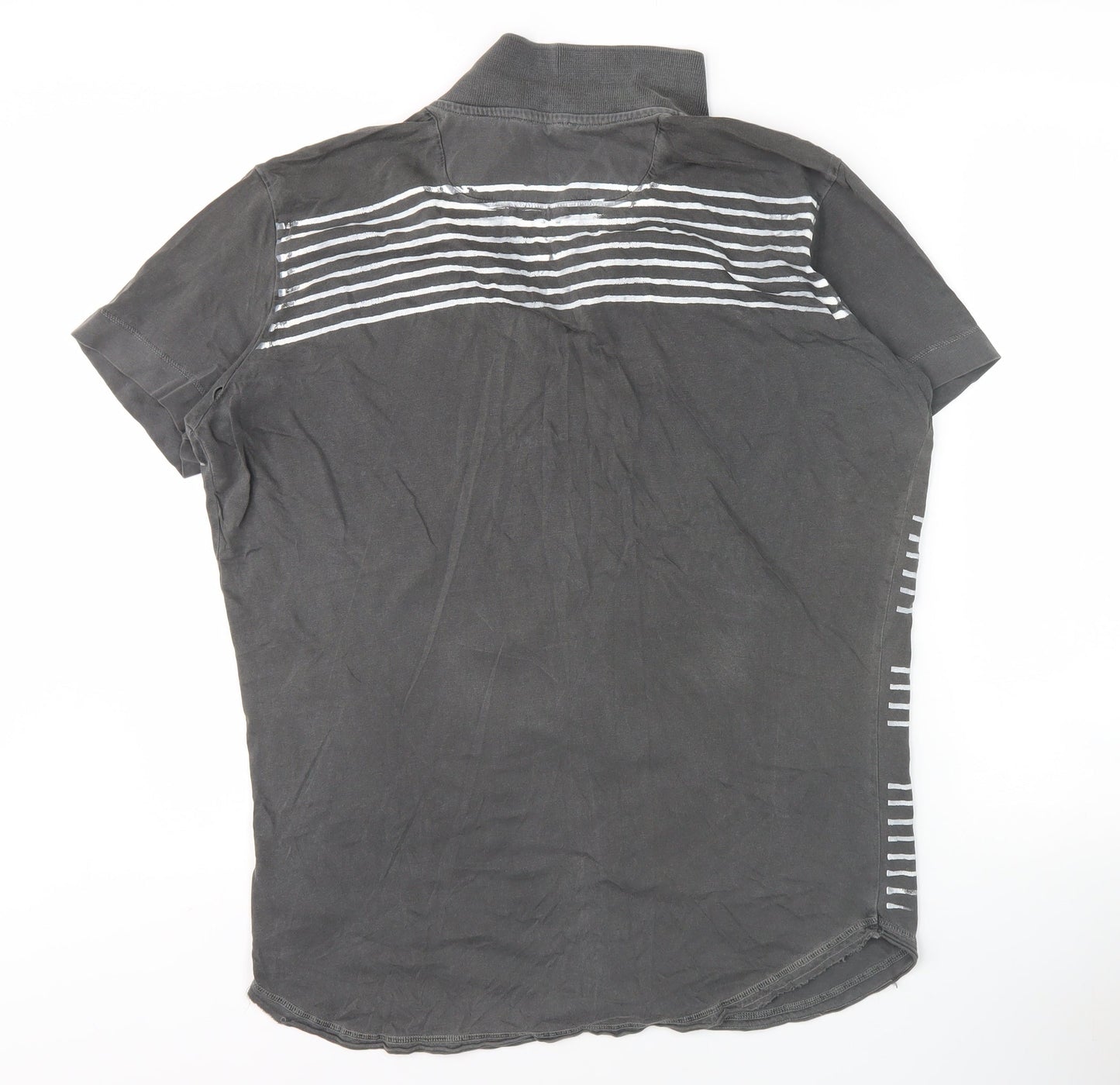 Diesel Men's Grey Striped Polo Shirt, Size L