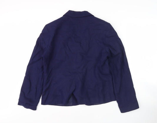 Classic Women's Blue Linen Blend Blazer - Size 14, Classic Fit