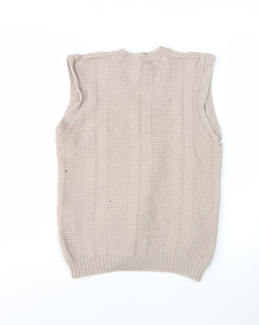 HG Men's Beige Wool Vest Medium V-Neck Knit Sleeveless