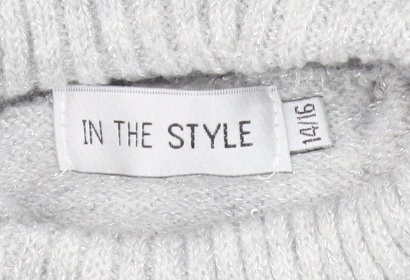 Brand and care label for In The Style Women's Grey Knit Jumper Dress 14-16