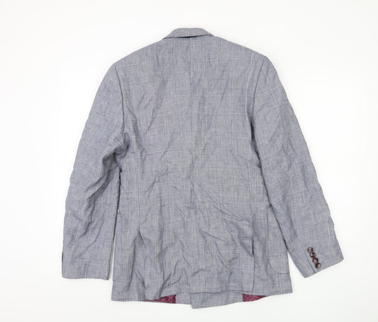Duchamp Men's Grey Check Blazer, Size 38, Double-Breasted
