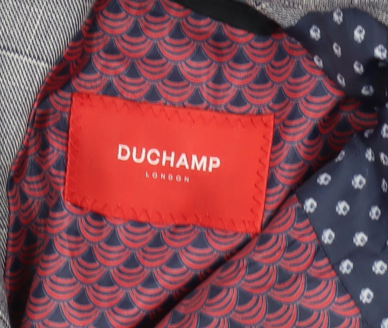 Duchamp Men's Grey Check Blazer, Size 38, Double-Breasted