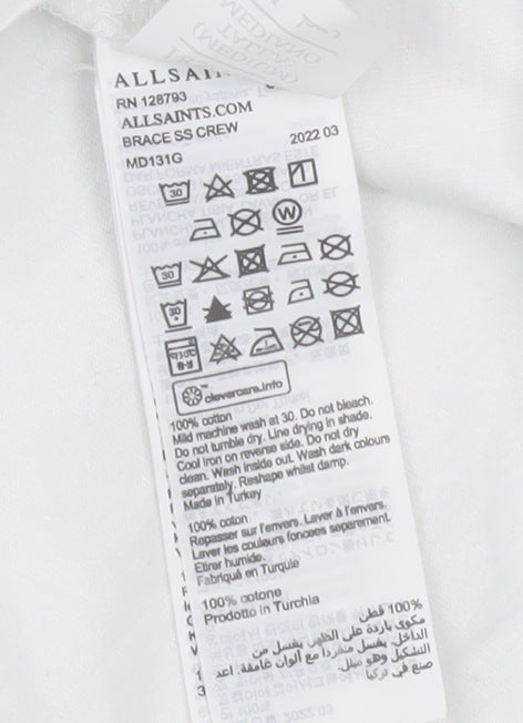 AllSaints Men's Medium White Crew Neck T-Shirt